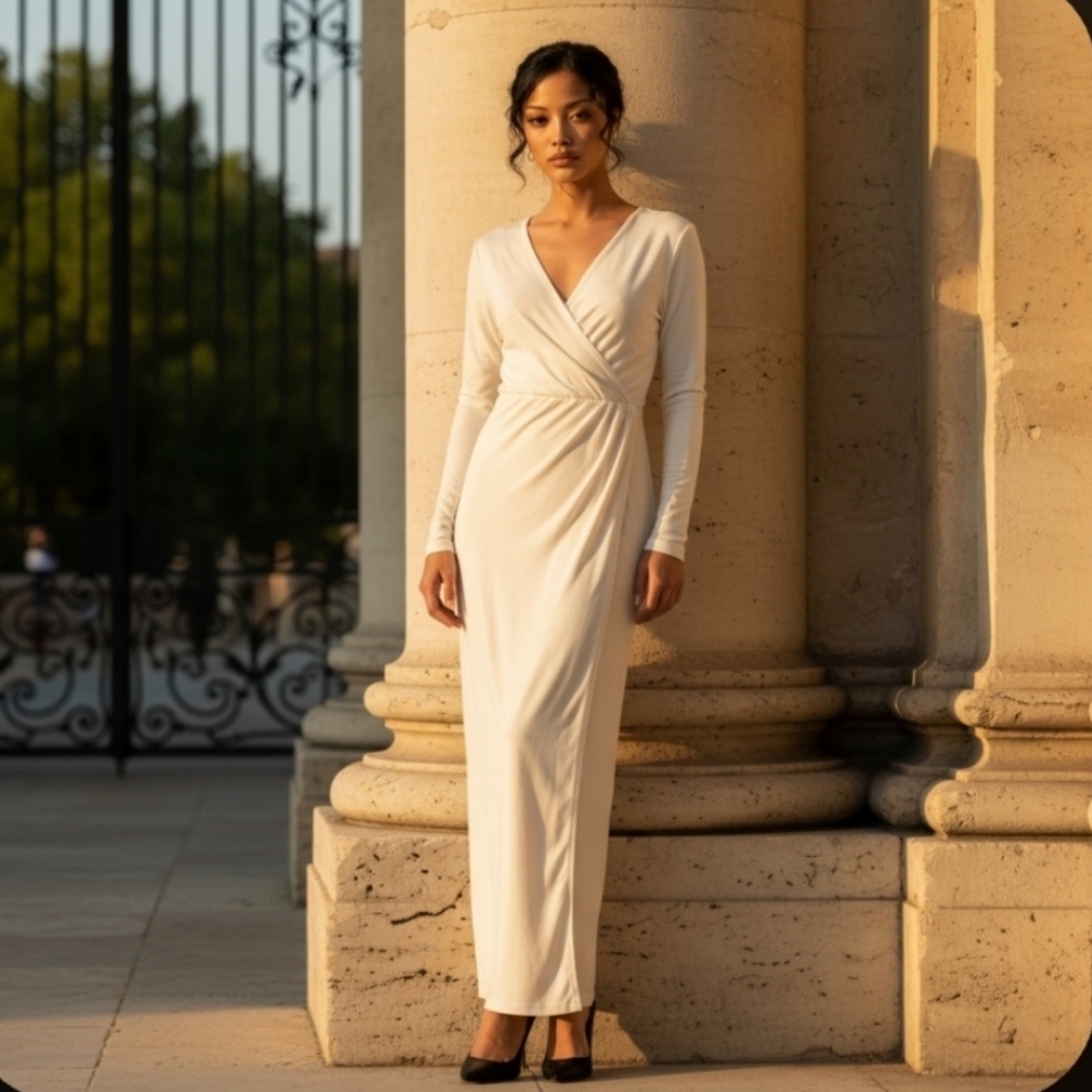 Culture Code Elegant Off White Wrap Dress Long Sleeve Size Large